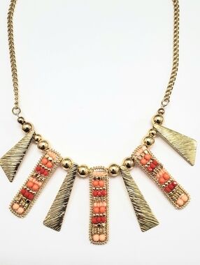 Charming Charlie Gold-Tone Necklace with Coral and Peach Beads